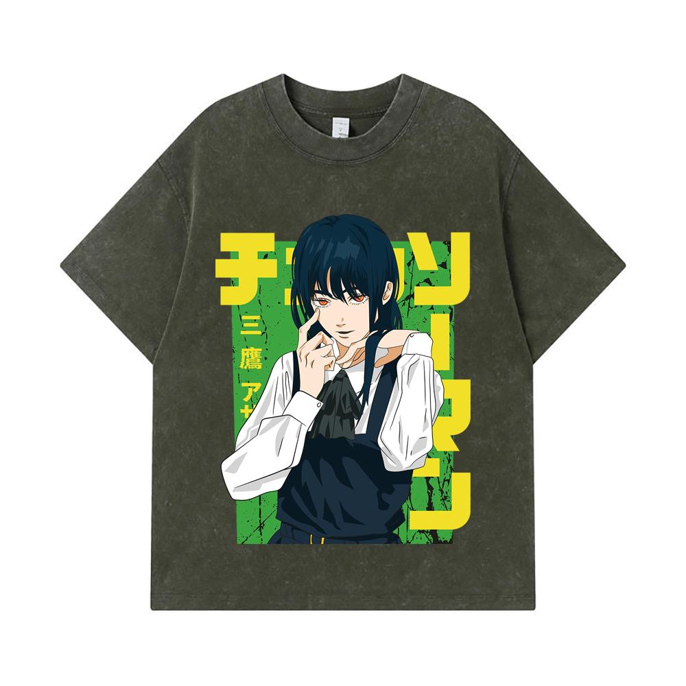 

275 GSM Washed T-shirts 100% Cotton Chainsaw Man V59 Asa Print Unisex Heavy Cotton T Shirt S