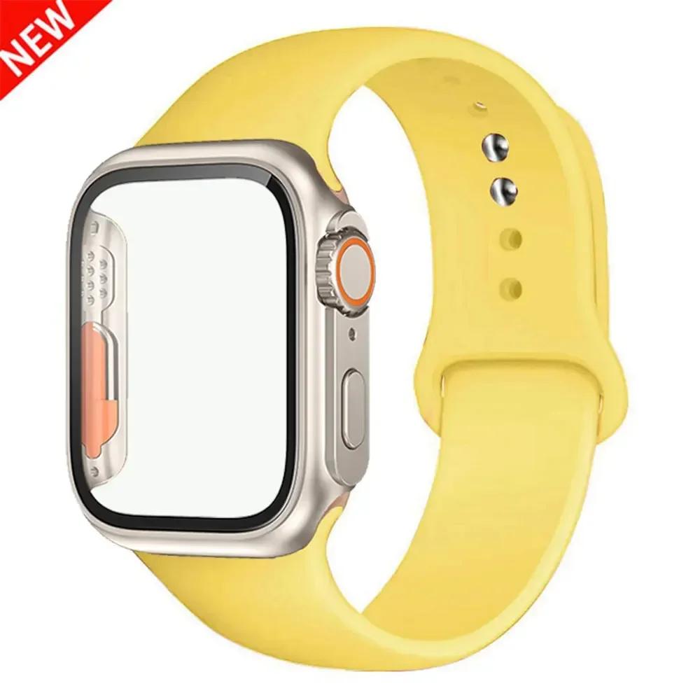 Silicone Strap+Case For Apple Watch Band 44mm 45mm 41mm 40mm Tempered Glass Cover Change to Ultra iWatch Series 9 8 7 SE 6 5 3
