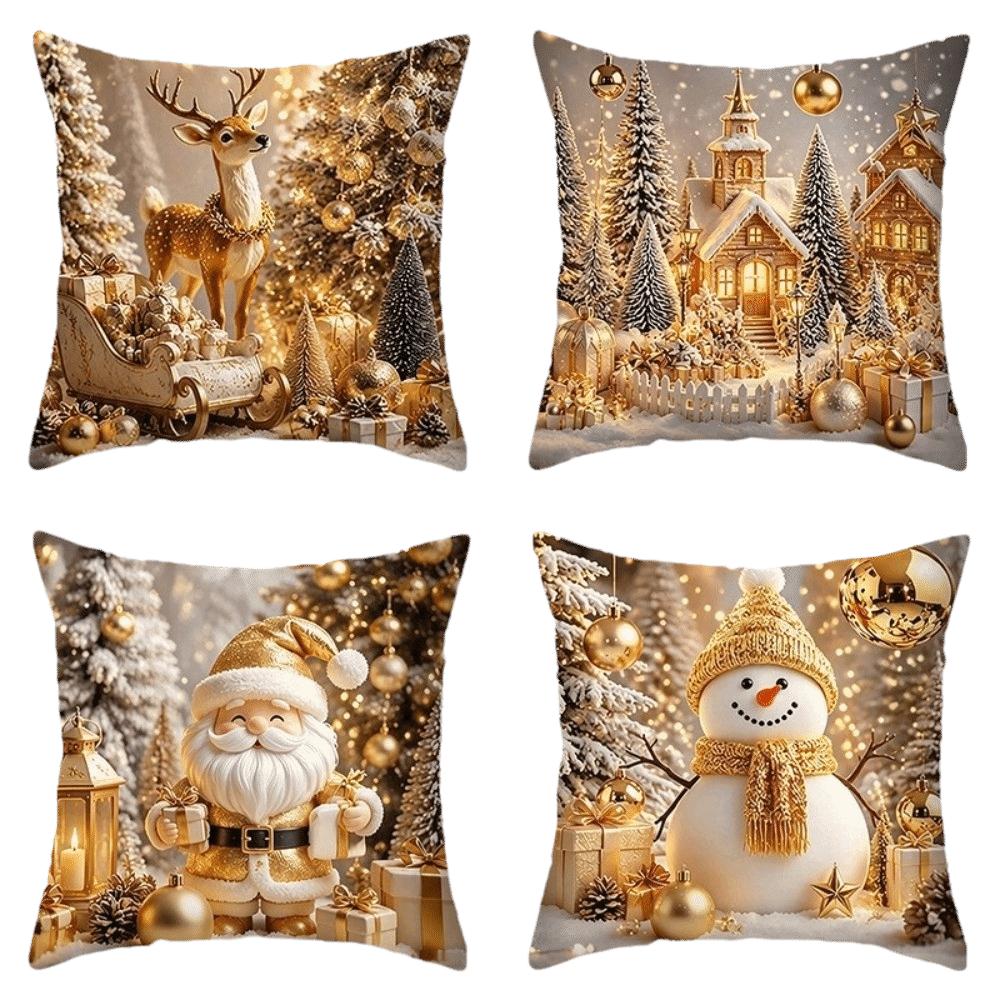 4PCS Tree Flower Christmas Pillow Covers New Year Snowman Pillow Cover Throw Cushion Case Home