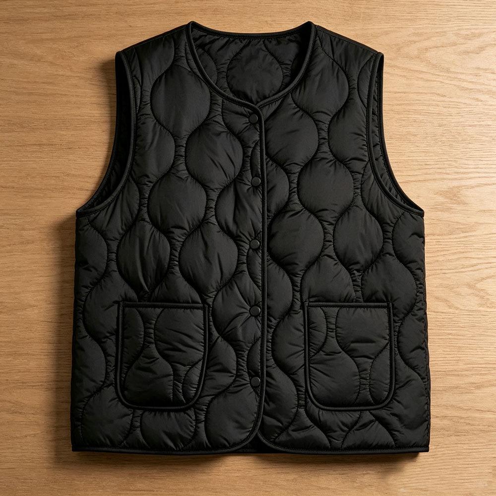 Women's 2025 Collarless Cotton Vest - Autumn/Winter Large Size Round Neck Waistcoat
