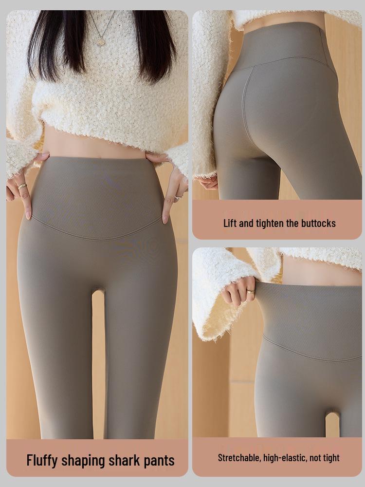 Women's High-Waisted Seamless Fleece Pants with Light Shaping - Antibacterial Base Layer for Autumn/Winter