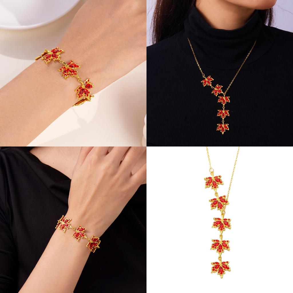 Autumn Red Maple Leaf Necklace For Women Men With Alloy Pendant And O Link Chain