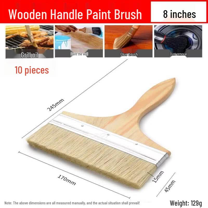 Thickened Boar Bristle Paint Brush Set (8-inch, 10-pack)