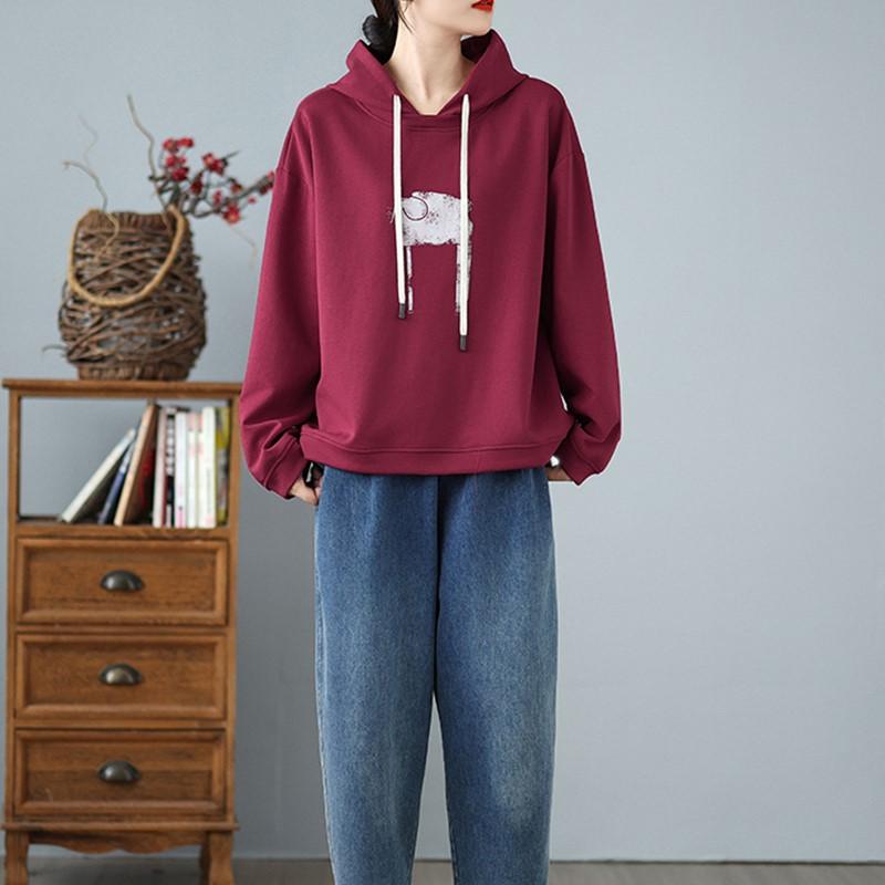 Hanorace vintage supradimensionate din bumbac casual femei largi primavara toamna pulover hanorac topuri