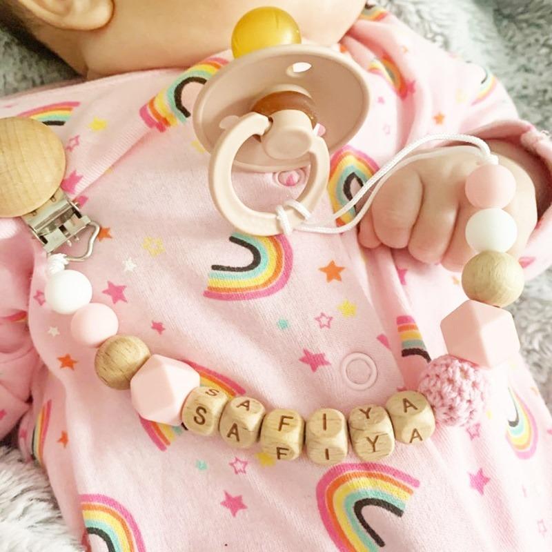 Cheap Handmade Silicone Wood Pacifier Clips Safe Teething Chain Baby Teether Ecofriendly Dummy