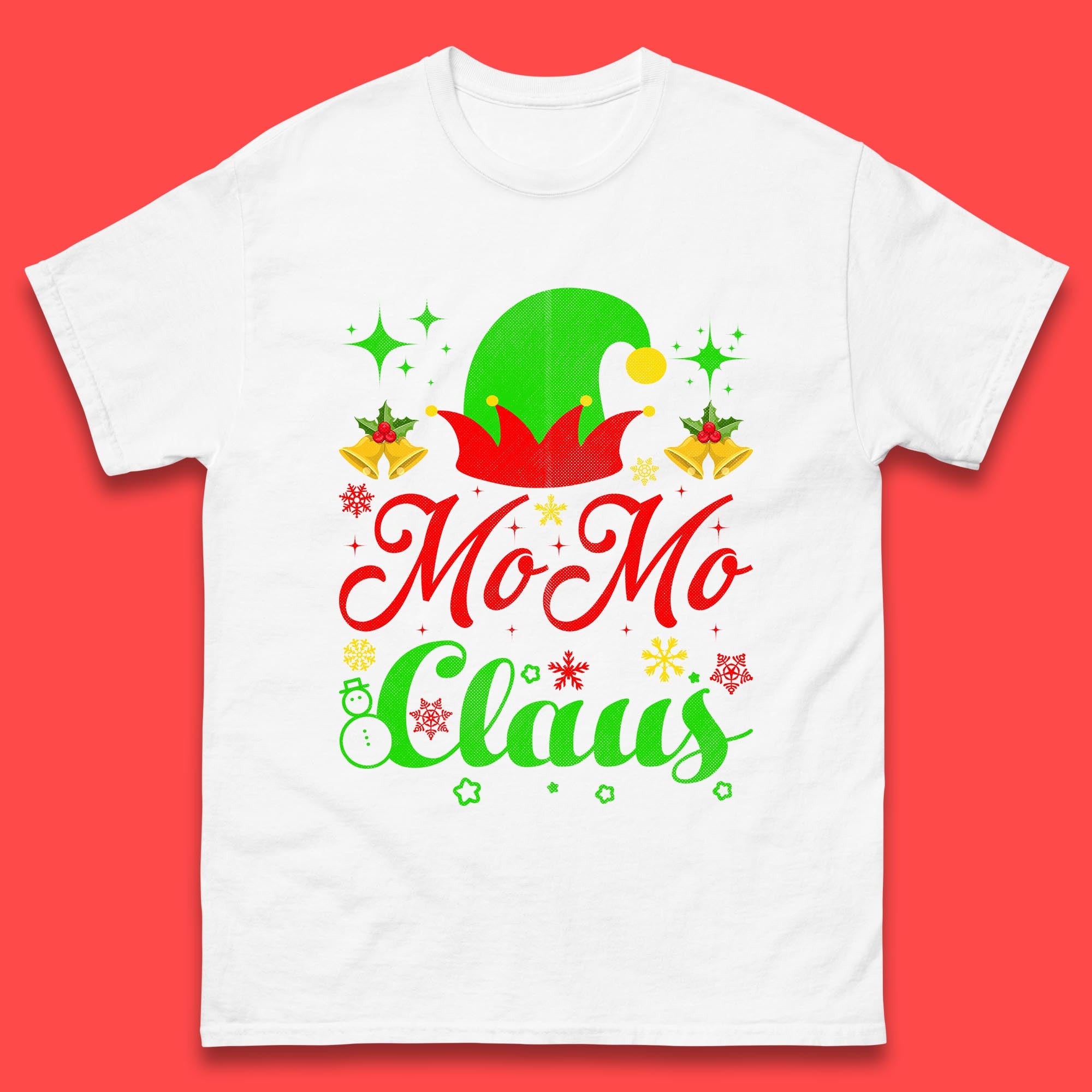 Christmas Mens T Shirt Womens Tops Tees Christmas Momo Claus Elf Hat Top L