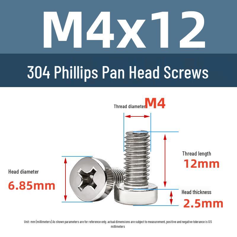 Yigu 304 Stainless Steel Phillips Round Head Machine Screws M2.5-M5