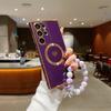 For Samsung Galaxy S25 Ultra Side Electroplate Heart Pattern Case Compatible with Magsafe TPU Phone Cover with Wrist Chain