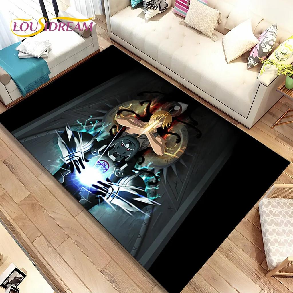 Anime Fullmetal Alchemist Kreslený Oblastní Koberec, Koberec pro Obývací Pokoj Ložnici Pohovku Rohožka Dekorace, Dětská Protiskluzová Podložka na Podlahu