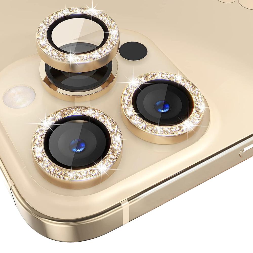 

NORTHJO 1 Set For iPhone 13 Pro/13 Pro Max Camera Lens Protector Glitter Metal Individual Ring Tempered Glass Lens Film Gold