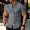 New Summer Cross-Border Men's Solid Color Short Sleeve Lapel Shirt for Teens - Cotton Linen