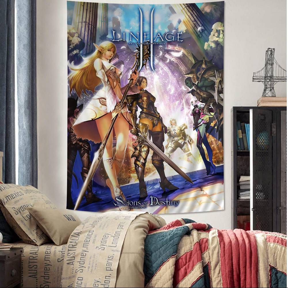 Lineage 2 Games Anime Tapestry Hippie Flower Wall Carpets Dorm Decor Cheap Hippie Wall Hanging