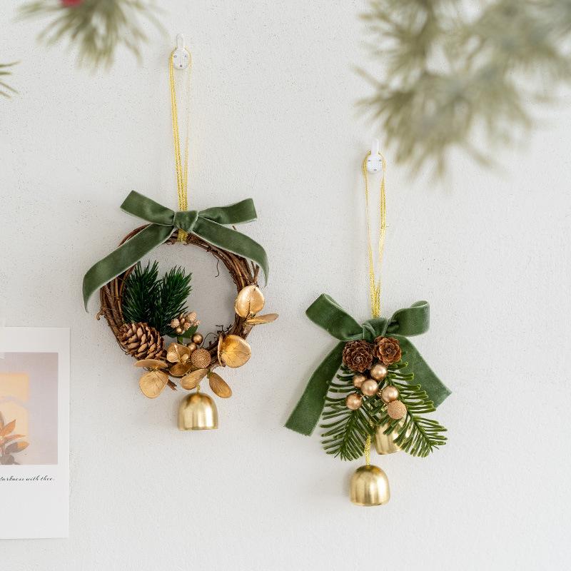Christmas Jingle Bells Door Hanger Decor Butterfly Knot Pinecone Wreath Pendant Ornament Christmas Gift Home Decoration