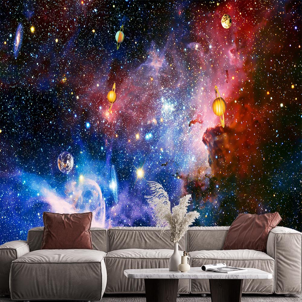 Galaxy Universe Wall Murals Boys Girls Nursery Starry Sky Wall Paper Bedroom Large Planet Ceiling Wallpaper Mural