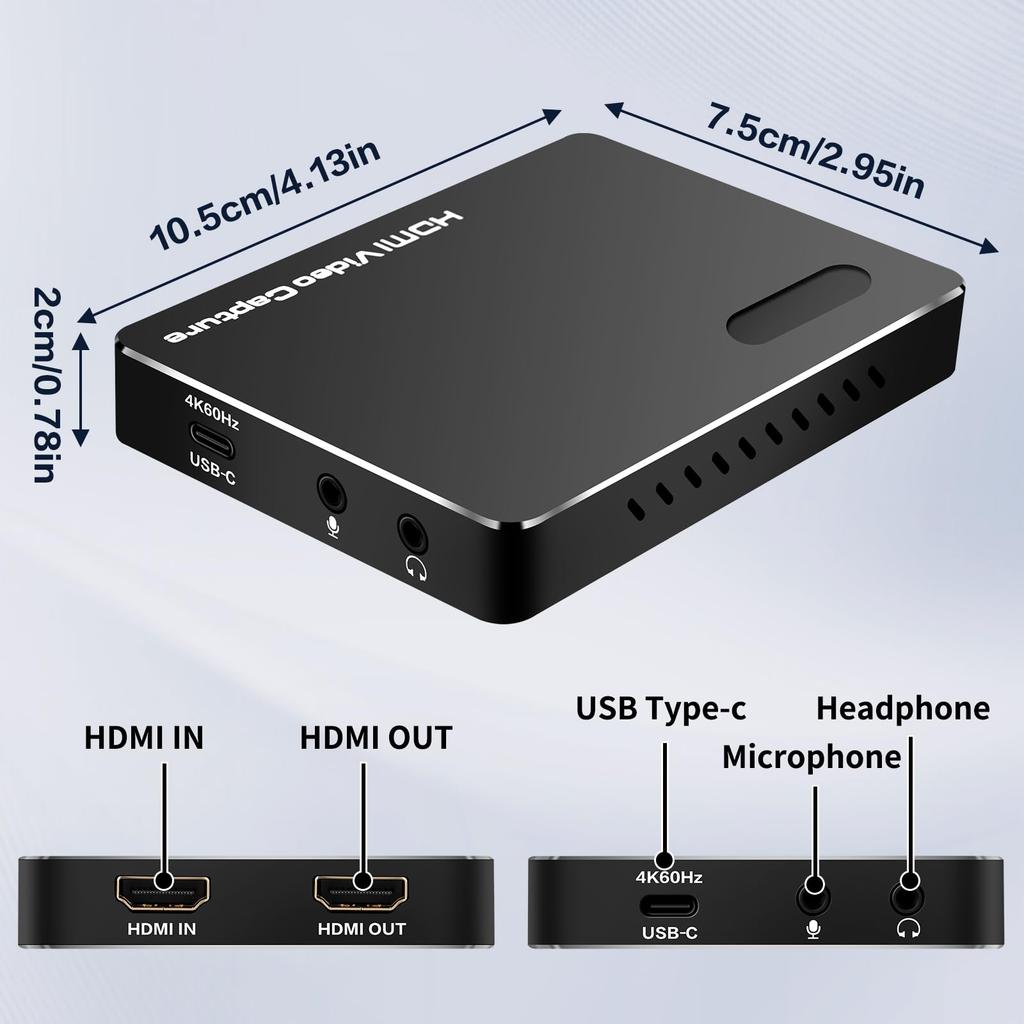 ACHAVE HDMI Capture Card USB 3.1, 4K60 HDMI 2.0 Video Capture Card VRR HDR, 2K144FPS 1080P240FPS, MJPEGYUY2NV12I420XRGBP010, Ultra Low Latency HDMI