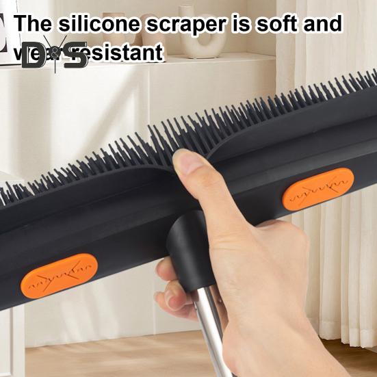 מטאטא לשיער חיות מחמד 2 ב-1 עם ידית ארוכה עם מגב מברשת קלת משקל להסרת פרווה אחיזה ארגונומית מברשת ניקוי רב-משטחית