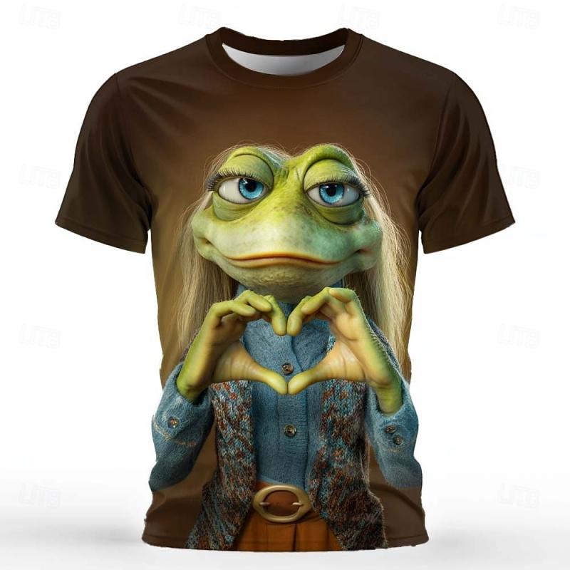 T-shirt da uomo con motivo di animali divertenti, estiva, casual, con scollo rotondo, top per esterni, taglie forti, maglietta, abbigliamento da donna