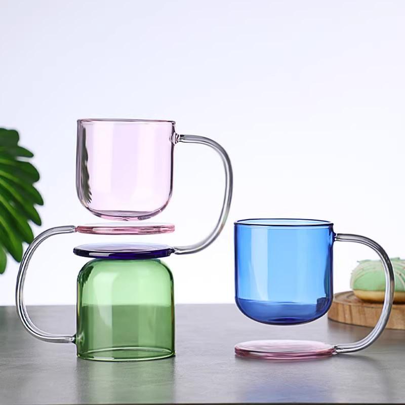 Colored suspended glass with handle Heat-resistant high borosilicate milk cup Office home coffee cup gift