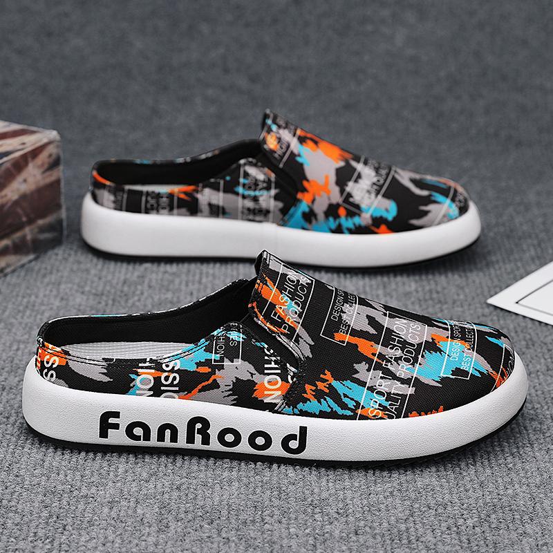 

Summer Breathable Canvas Mules Man Backless Loafers Slipper Half Shoes For Men Slides Mens Slip On Flats Semi-Drag Casual Shoes 39