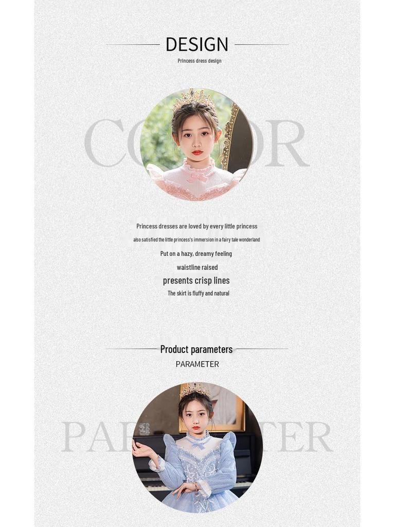 High-End Girls' Princess Formal Dress for Piano Performances and Evening Events