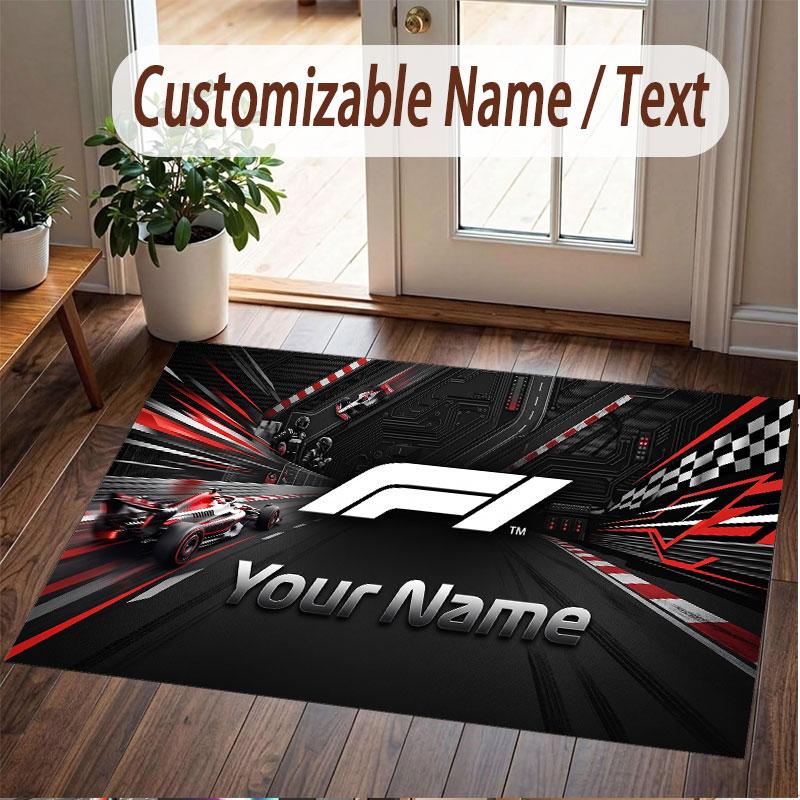 Custom Rug F1 Pattern Print Name Text Soft Non‑Slip Floor Carpet for Home Indoor Decoration