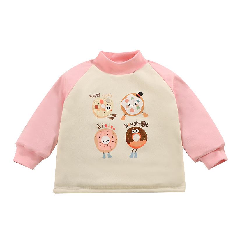 Children's Warm Cotton Cartoon Base Layer Top - Temperature-Sensitive, Half-High Collar Shirt for Baby Girls, Ideal for Autumn/Winter.