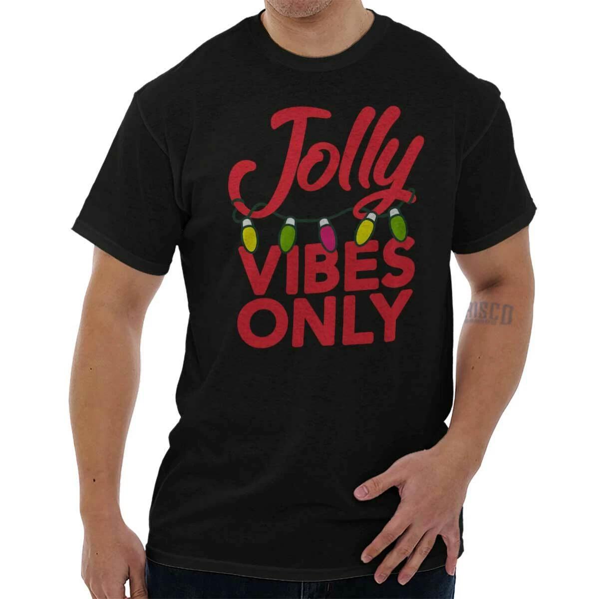 Cool Christmas Jolly Vibes Only Xmas Lights Womens or Mens Crewneck T Shirt Tee S