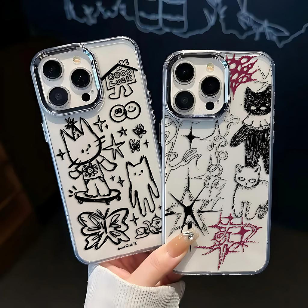 Black Cat Sketch Kitten Phone Case for Xiaomi Mi 15 14T 14 12T 11T 11 Poco M7 X7 X6 F5 F6 X5 GT Pro 4G 5G Transparent Soft Cover