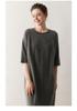 Korean Style Short Sleeve Cashmere Knit Dress for Women - Slimming Long Pullover with Round Neck, Autumn/Winter