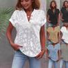 Women's Summer Floral V-Neck Blouse Casual Short Sleeve Button T-Shirt