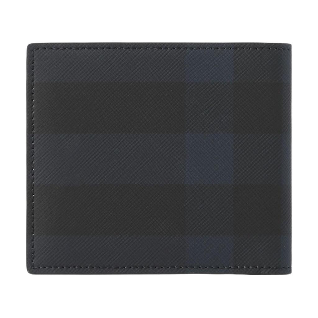 Burberry 3D Letter Logo Double Fold Check Pattern Leather Wallet Men Wallet Navy-Blue 80732801