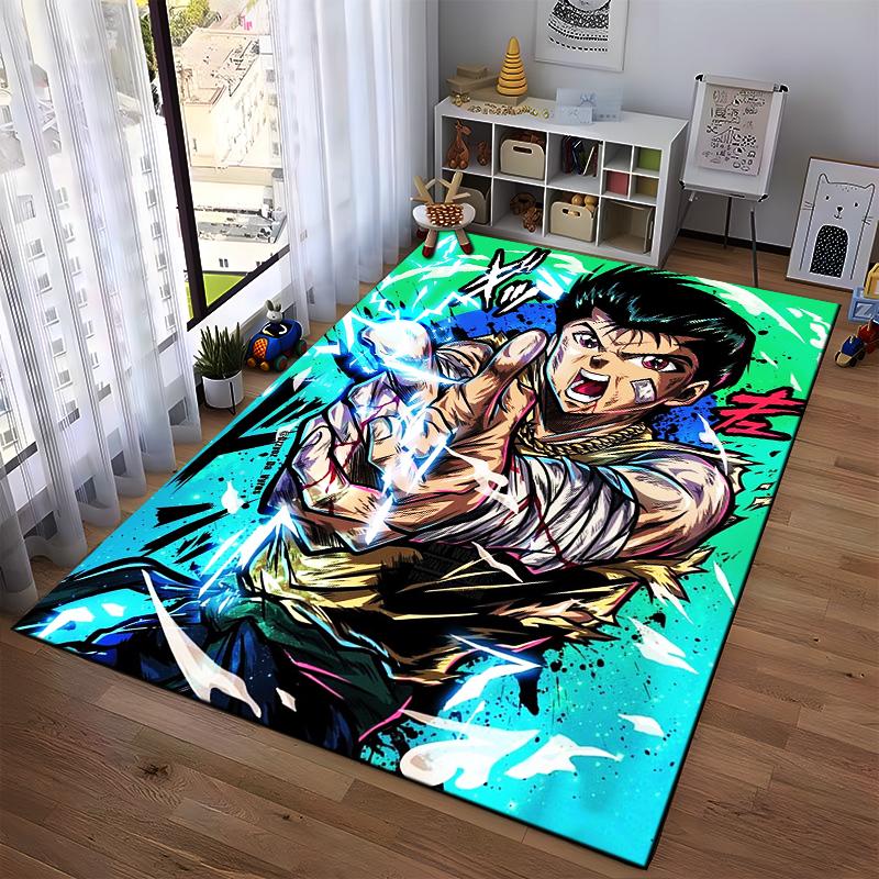 Anime Style Rug with Energetic Warrior and Lightning Effects Pattern Suitable for Use As an Anti-slip for Living Room Bedroom Sofas