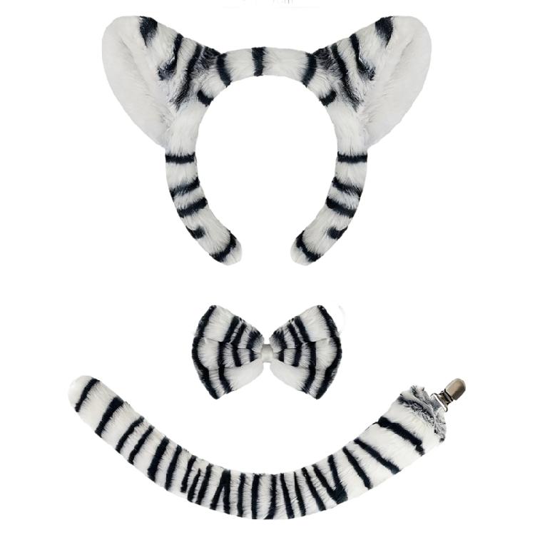 Halloween Animal Fancy Costume Kit Accessories Zebras Costume Set with Zebras Ears Headband Bowtie Tail 1/3Pcs