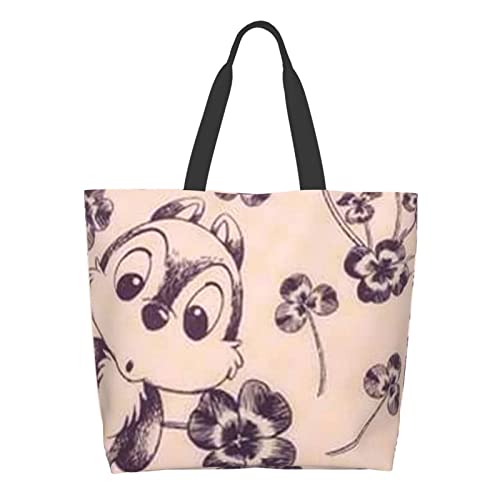 [MINIER] Chip and Dale Eco Bag, Women's Tote Bag, Shoulder Bag, Large Capacity Shopping Bag, Convenience Store Bag, Lightweight, Waterproof, Handbag,