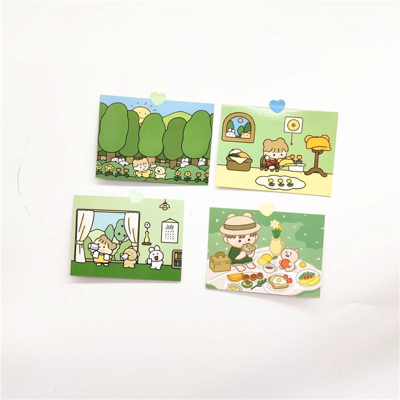 Korean Cute Bear Diary Decoration: INS Style Postcard & Wall Sticker Set