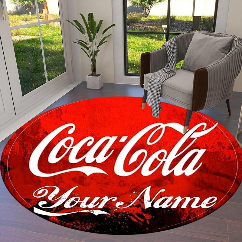 Coca Cola Rainbow Custom Name Round Area Rug Carpet Rug For Living Room Bedroom Sofa Playroom Decor Nonslip Floor Mat