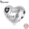 Bamoer 925 Sterling Silver Peace Charm Anti War Charm Peace & Love Silicone Safety Chain Fit Original Bracelet Necklace DIY Gift