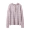 Lekasha 100% Pure Cashmere Hooded Button-Up Knitted Sweatshirt