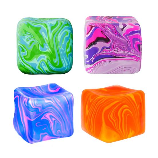 1/4Pcs Flow Texture Stress Cube Toy Anxiety Relief Cube Squeeze Sensory Toy Slow Rebound Home Office Relaxation TPR Decompression Stress Ball