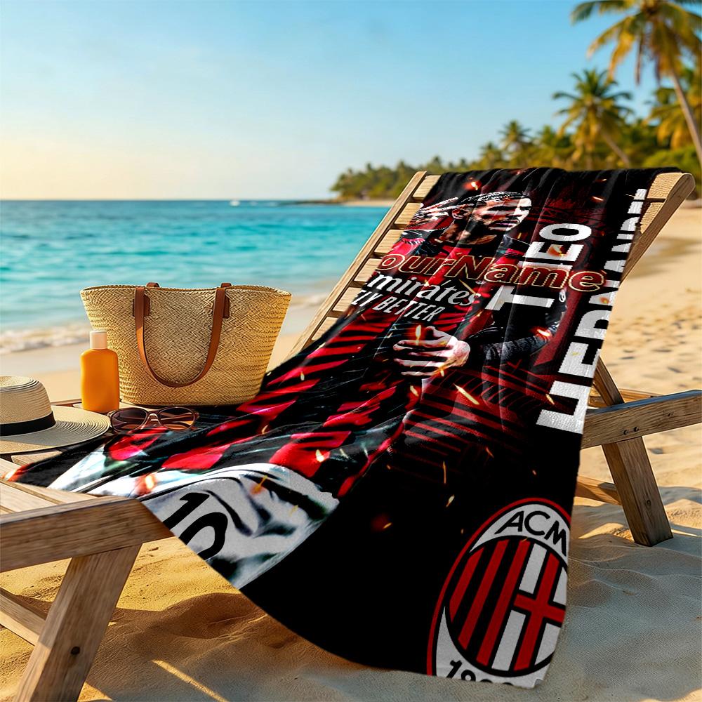 Ac Milan Personalized Text Beach Towel Soft Durable Quick-Dry Ideal for Travel Outdoor Swim Pool Yoga Surf Camping Hiking Gym Gift Holiday