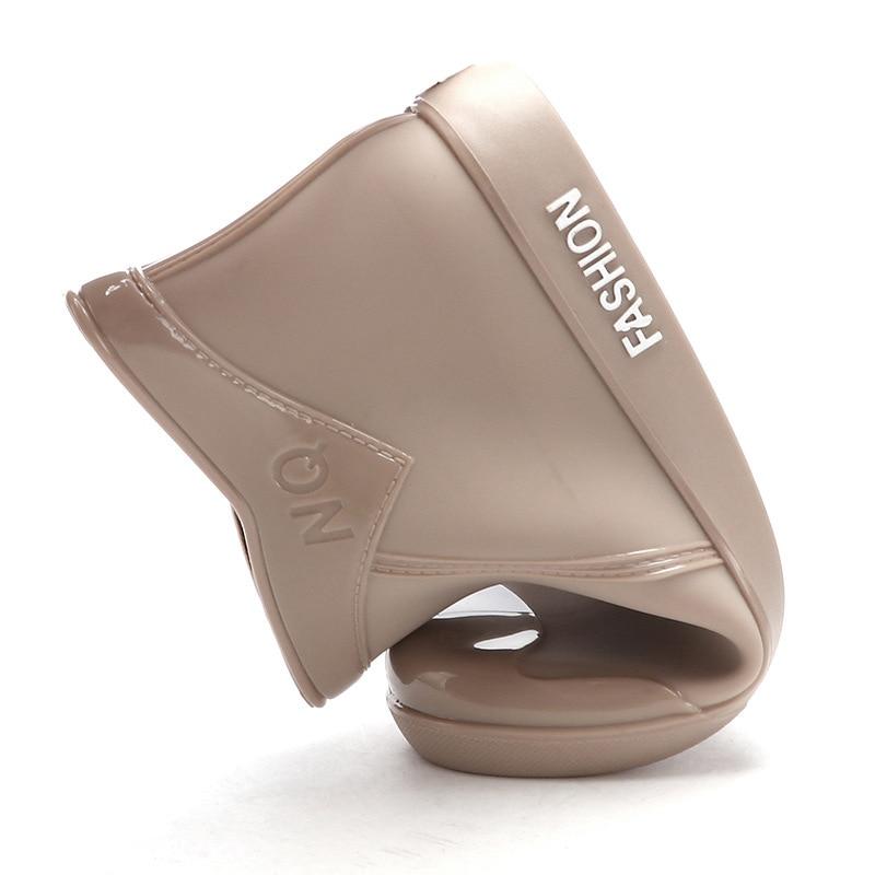 Damer Ankel Regnstövlar Höst Damer Gummi PVC Vattentäta Regnskor Vattenskor Slip On Mode Damer Flats Skor