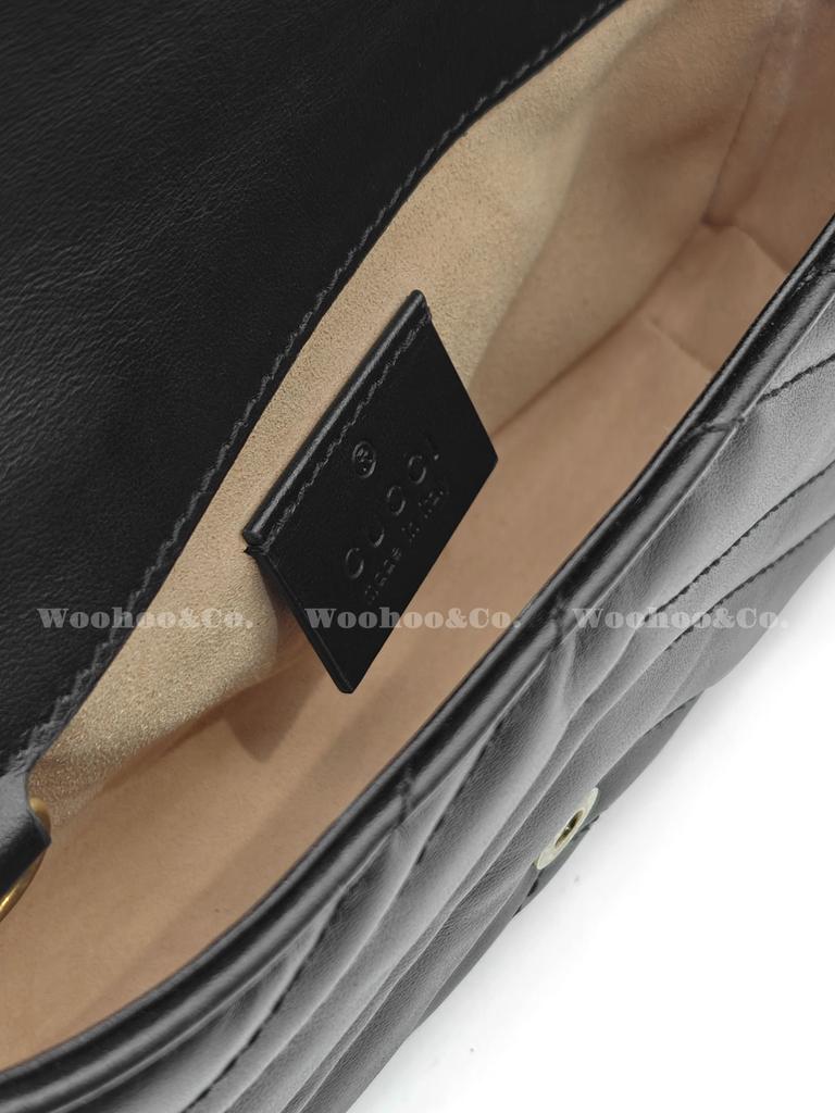Gucci Gg Marmont Gold Retro Double G Logo With Key Ring V-Shaped Stitched Leather And Cowhide Single Shoulder Messenger Bag Ultra-Mini Women'S Black