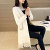 Women's Spring and Autumn Cardigan Loose Mid Length Tassel Knit Sweater Women's Cardigan Sweater Jacket