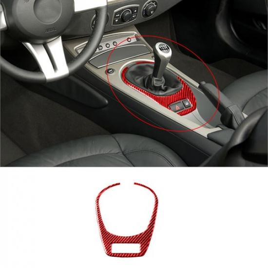 Red Carbon Fiber Interior Manual Gear Shift Frame Cover Trim For BMW Z4 E85