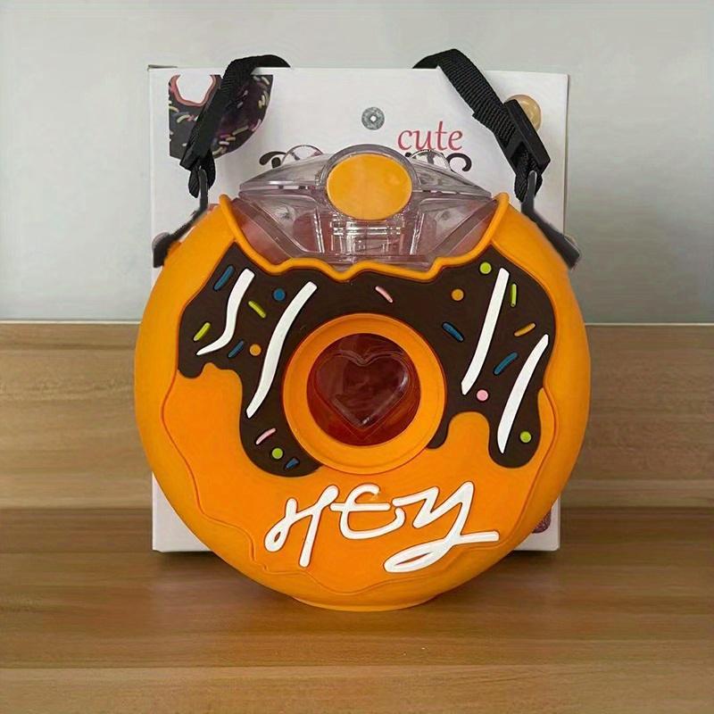 

Бутылка для воды в форме пончика на 13 унций, герметичная, без BPA, для улицы, пластиковые, симпатичные, с регулируемым плечевым ремнем и трубочкой 380ml