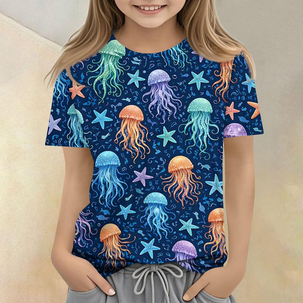 Children's Printed Round Neck Short Sleeved Casual T-shirt