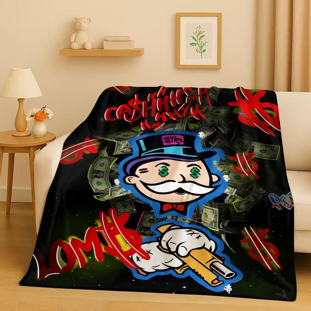 3D Rich Game Monopoly Money Dollar Cartoon Flannel Blanket,Ultra Soft Warm Plush Throw for Home Bedroom Bed Sofa Cover Kids Gift