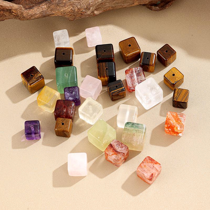 Golden Brown & Soft Pink Translucent Sugar Cube Bead Bracelet Accessories - DIY, Many Colors Available