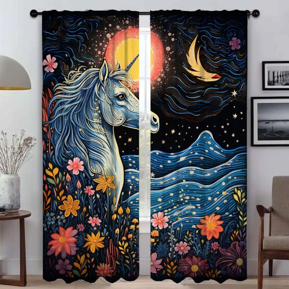 Horse Curtains for Living Room Curtain Partition Halloween Decoration Home Interior Curtains 2 Pieces Tulle for Bedroom Shades