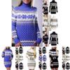 Elegant Christmas Woman Turtleneck Sweater Dress With Festive Snowflake Pattern